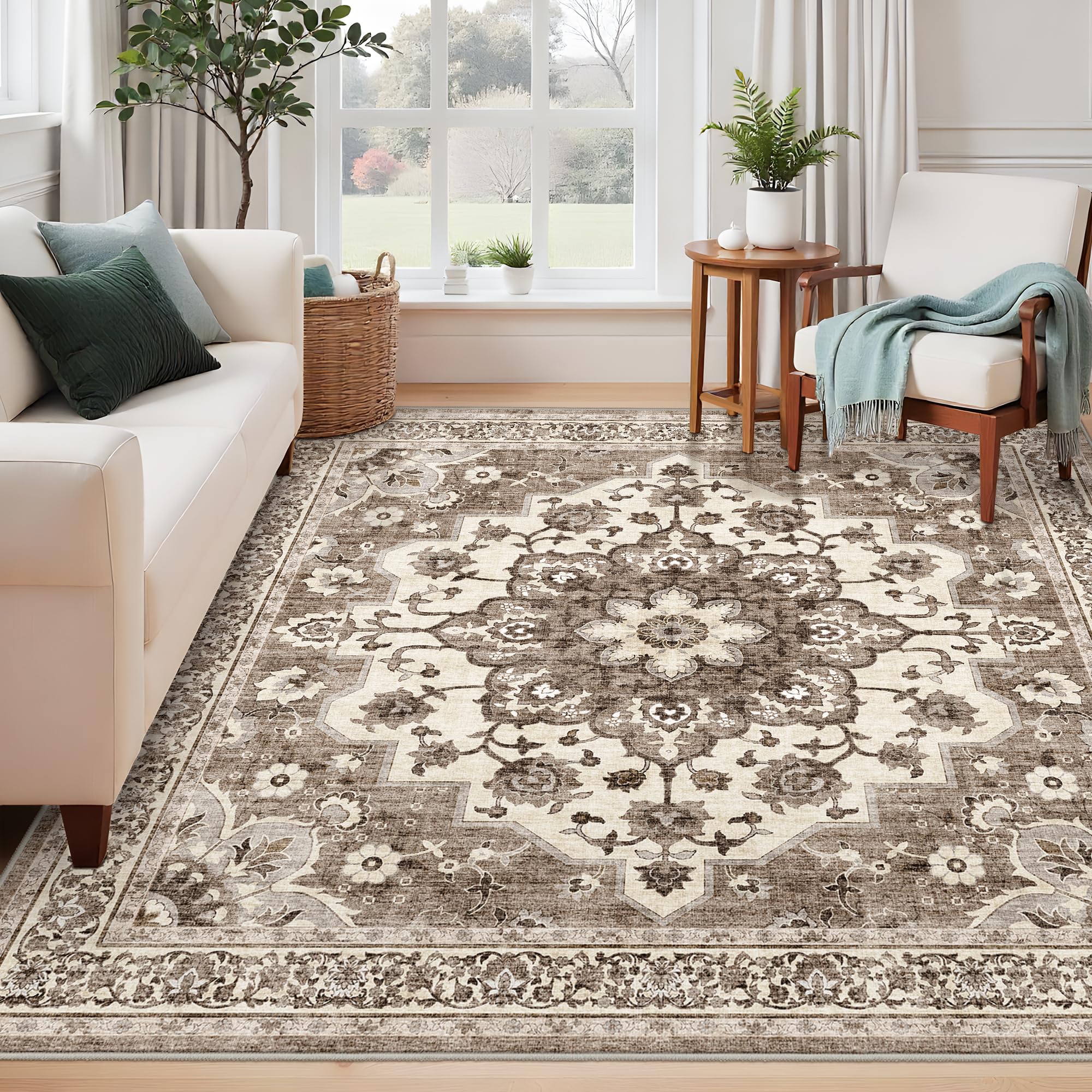 TOPRUUG Washable 6x6 Rug Square - Ultra Soft Living Room Area Rug Under Sofa Non-Slip Rugs for Bedroom Dining Room - Stain Resis