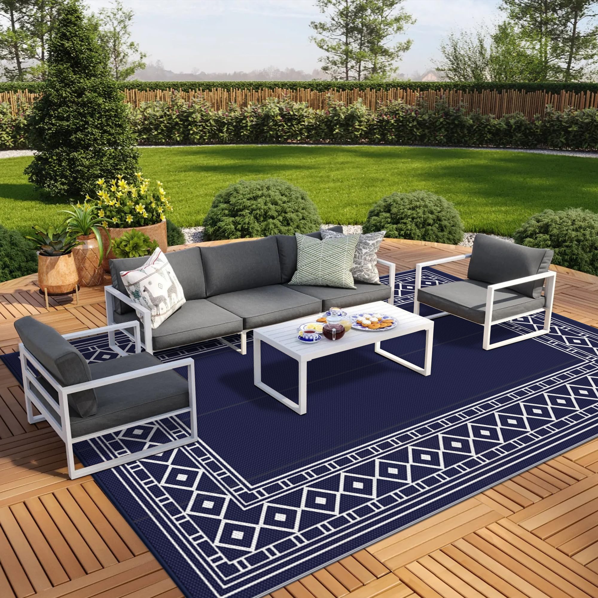 Genimo Outdoor Rug Waterproof 8' X 10' For Patio, Foldable Reversible Plastic Straw Carpet For Travel Trailers, Outside Area Mat