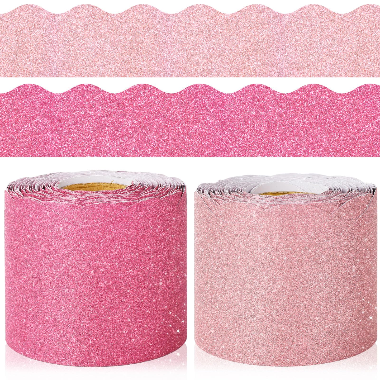 Whaline 131.2Ft Glitter Pink Bulletin Board Borders Cute Cowgirl Hot Pink Die-Cut Border Trim For Valentine'S Day Anniversary Ch