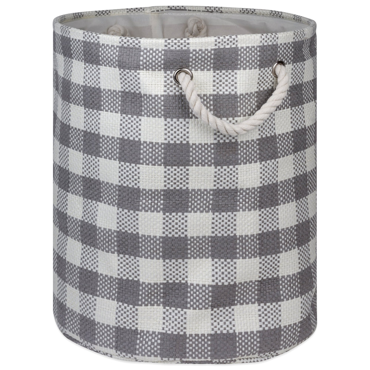 DII Woven Paper Storage Bin, Checkers, Gray, Medium Round