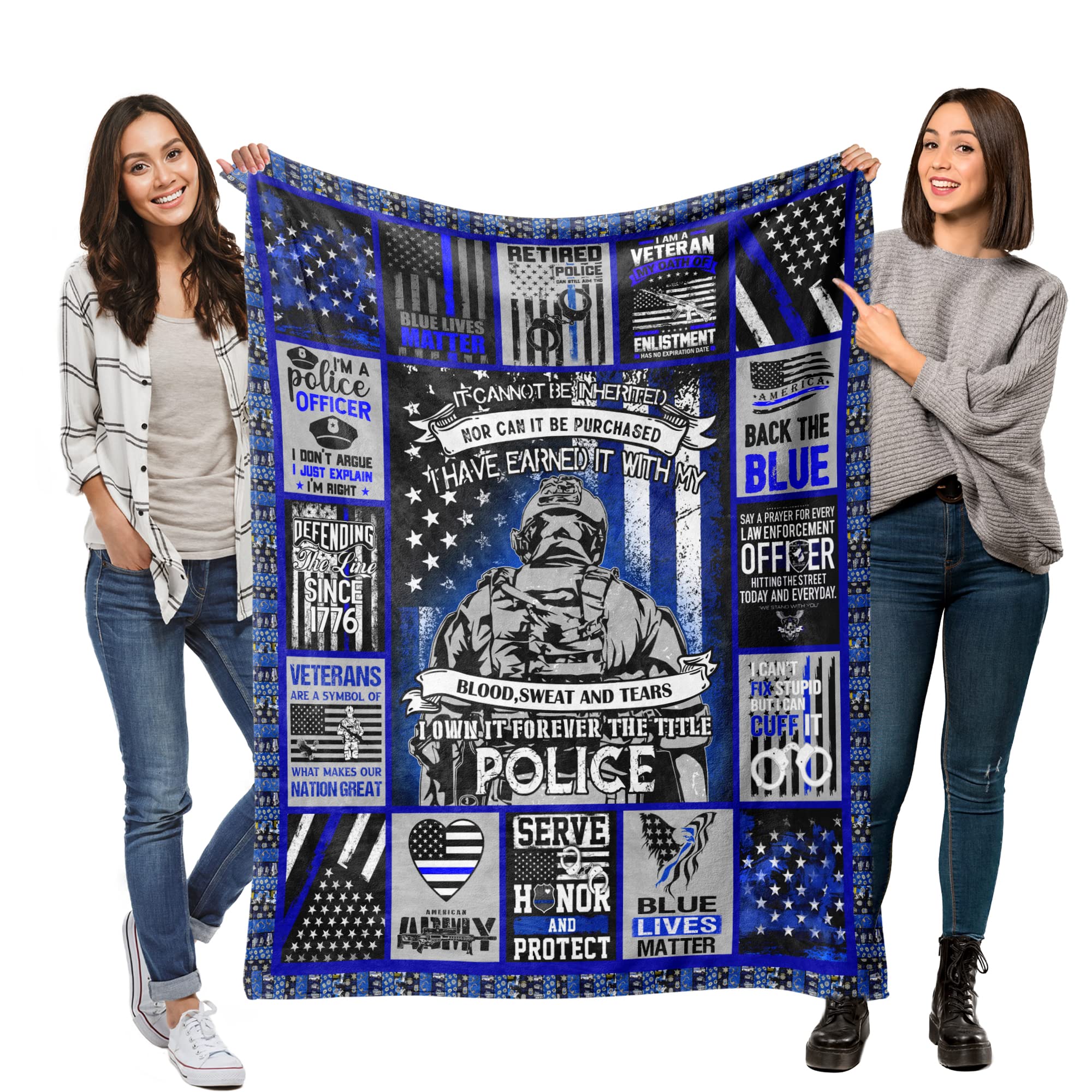 Usa Thin Blue Line Flag Fleece Blanket Throws,Super Soft Cozy Warm Blanket For Couch Chair Bed Sofa Office,60'X80'For Adult