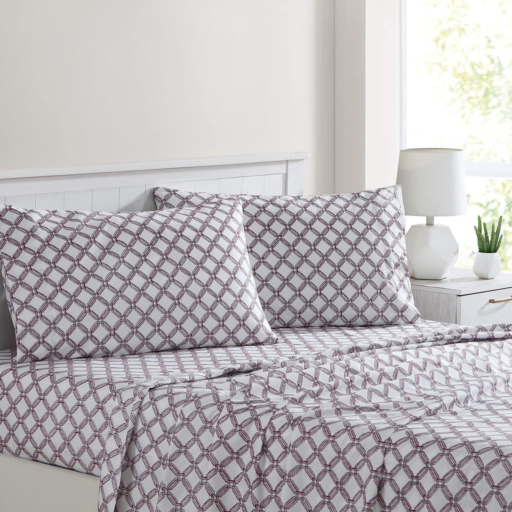Modern Threads Printed 4-Piece Extra Soft Bedding Sheets & Pillowcase Set, Deep Pocket Up To 16 Inch Mattress Cara Queen