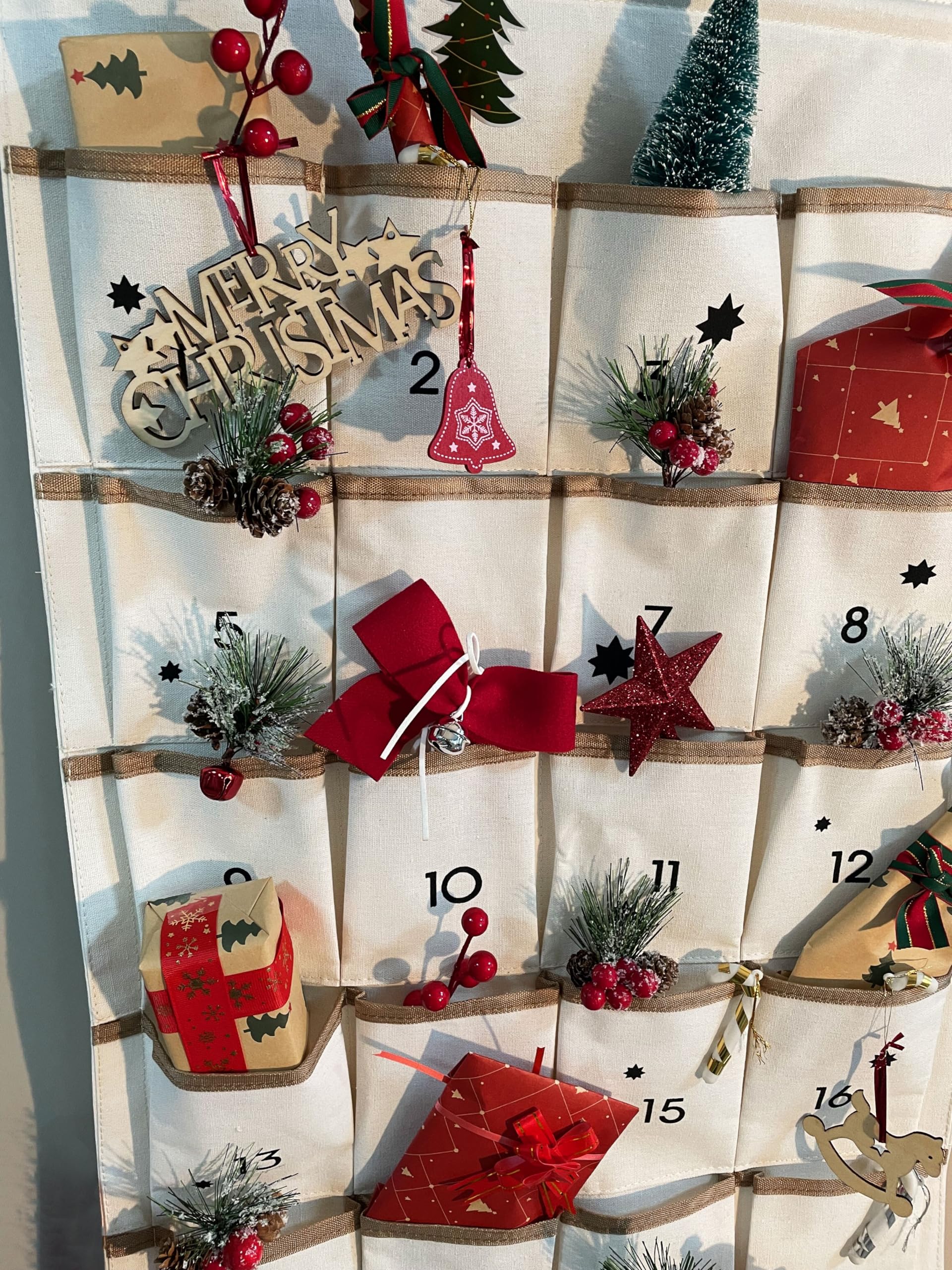 Stkmelon Christmas Advent Calendar With Pockets Wall Hanging Bag For Home Xmas Countdown Decoration(Countdown To Christmas) Blac