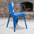 Flash Furniture Luna Commercial Grade Blue Metal Indoor-Outdoor Chair with Arms