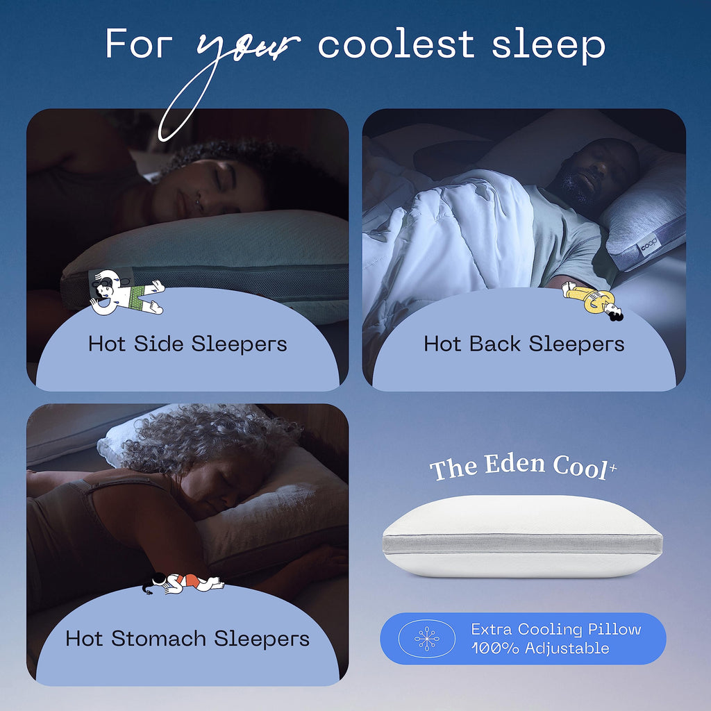 Coop Home Goods Eden Cool+ Adjustable Pillow, Queen Size Plus Shaped Memory Foam Pillows With Cooling Gel, Back, Stomach Or Side