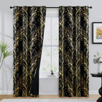 Fmfunctex 100% Blackout Curtains For Bedroom, Gold Foil On Black Curtains 84 Inches Long Curtains For Living Room, Metallic Tree