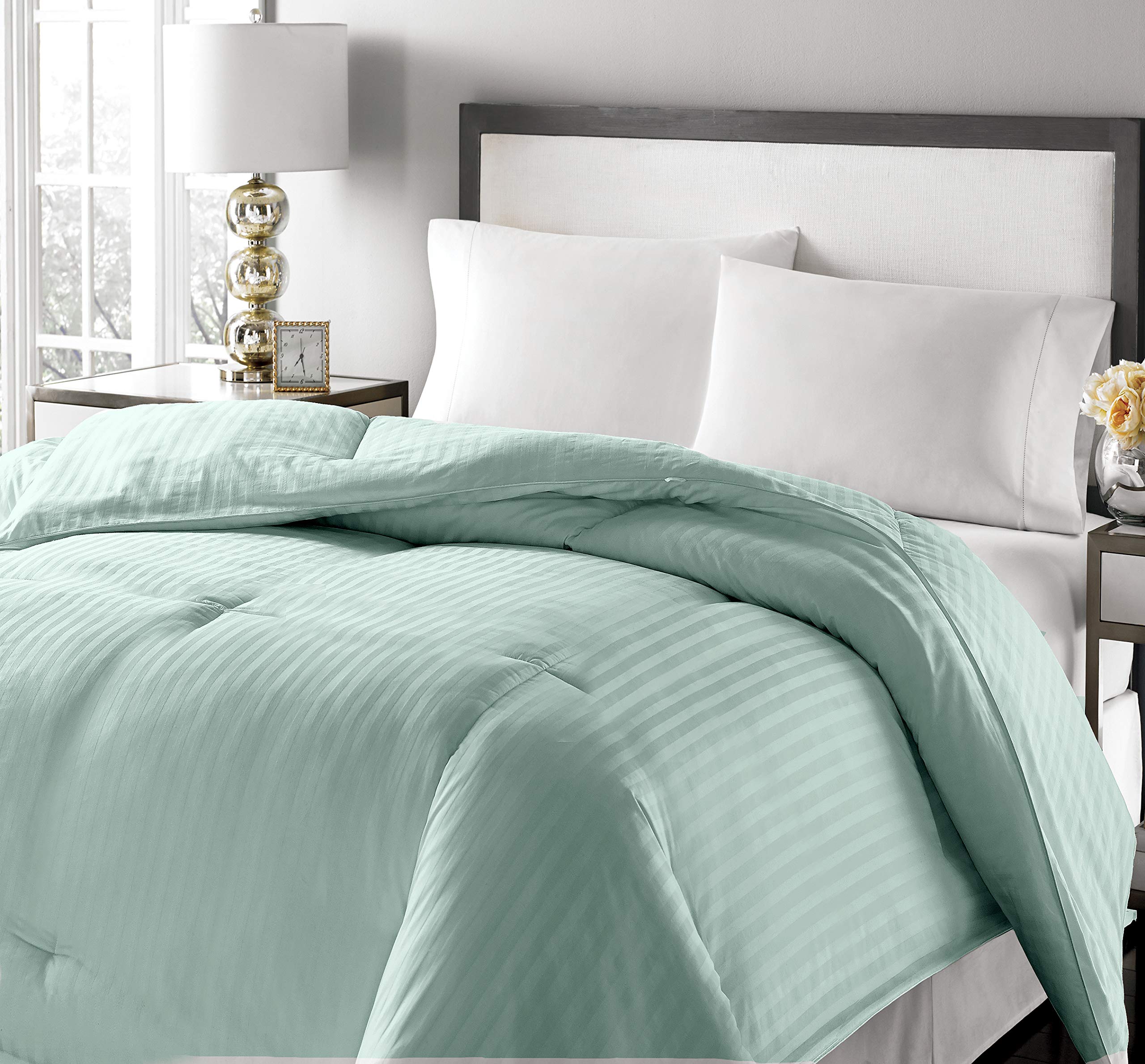 Blue Ridge Home Fashions, Inc. 350 Thread Count Damask Stripe Down Fiber FullQueen In Aqua Color Down/Down Down/Down Blend Comf