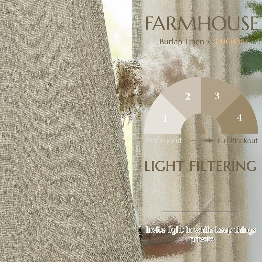 Jinchan Burlap Look Curtains 96 Inches Long Linen Textured Curtains For Living Room Light Filtering Farmhouse Curtains Rod Pocke
