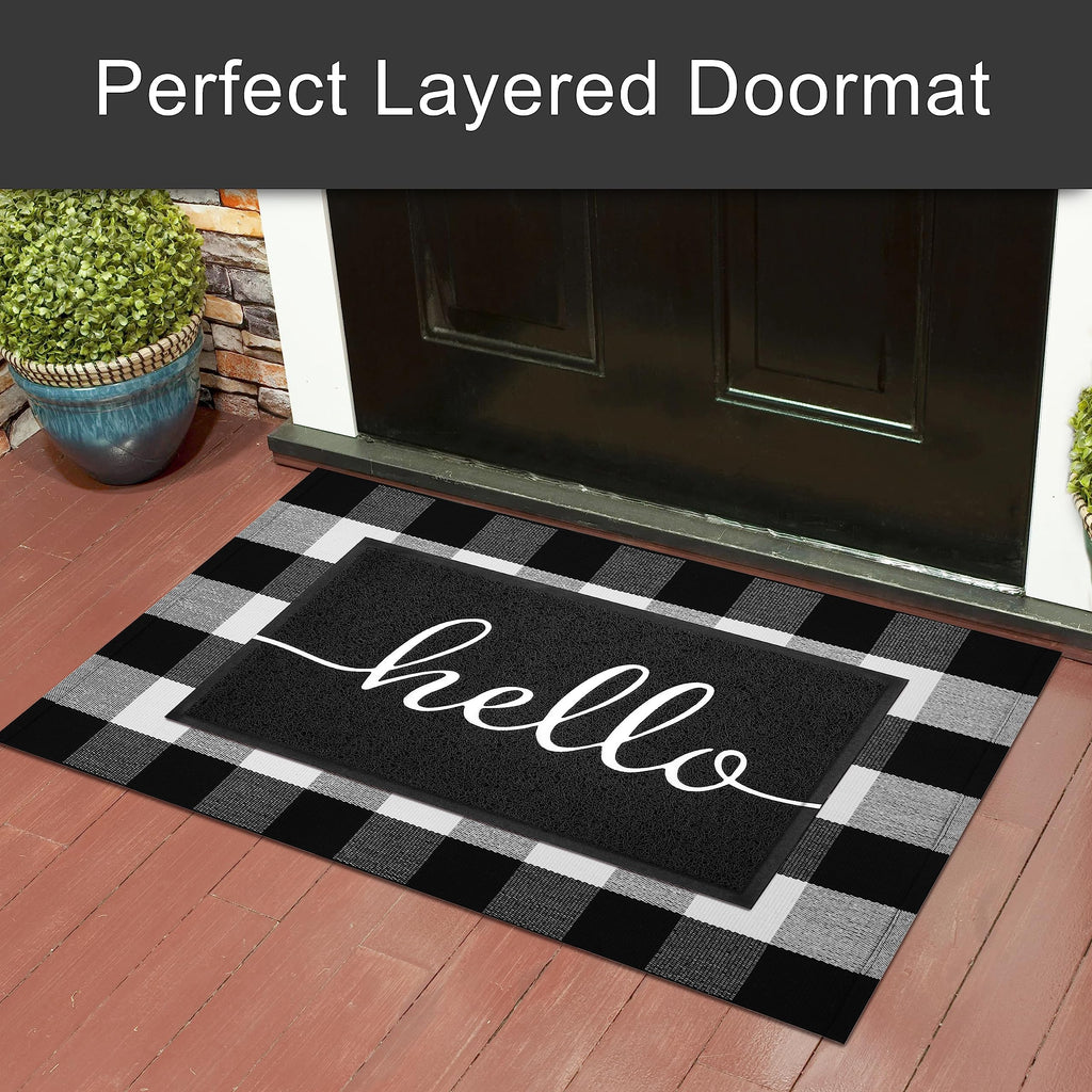 Kilococo Outdoor Mat Front Door Mat Welcome Mat Low Pile Door Mat Outdoor Entrance Non-Slip Outdoor Door Mat Kitchen Mat High Traffic Area Easy Clean Entrance Mat Hello Door Mat Indoor,18'X30'