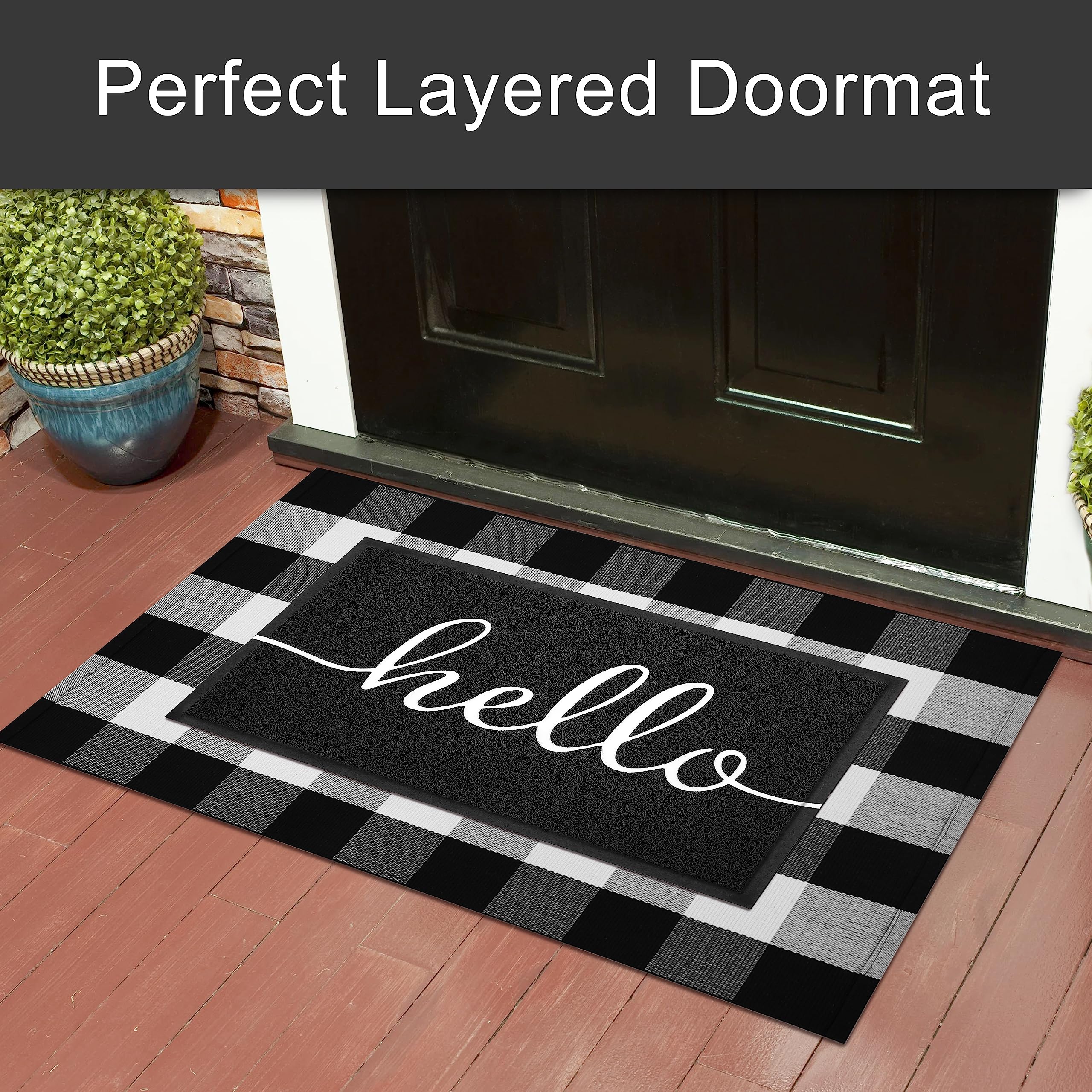 Kilococo Outdoor Mat Front Door Mat Welcome Mat Low Pile Door Mat Outdoor Entrance Non-Slip Outdoor Door Mat Kitchen Mat High Traffic Area Easy Clean Entrance Mat Hello Door Mat Indoor,18'X30'