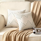 Caflife Boho Throw Pillow Covers 20X20 Set Of 2 Decorative Pillows For Bed, Neutral Pillow Covers Beige With Green Line Throw Pi