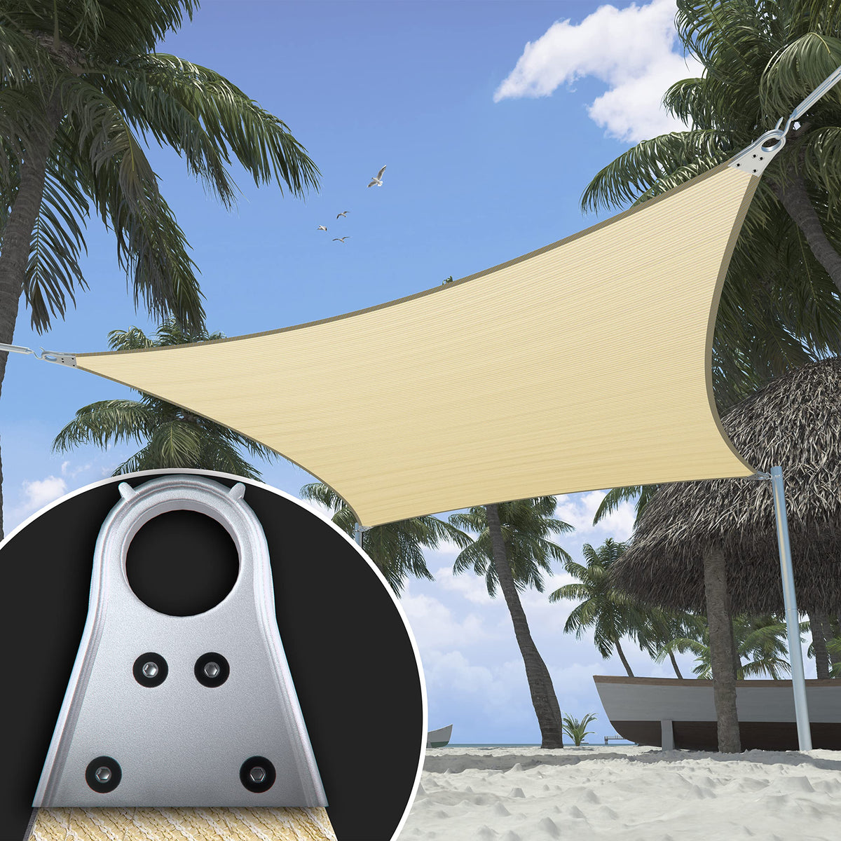 Shademart 10 ' X 10 ' Beige Shademart 6 ' X 6 ' Beige Sun Shade Heavy Duty Rectangle Shade Sail Super Ring Canopy Awning Shades