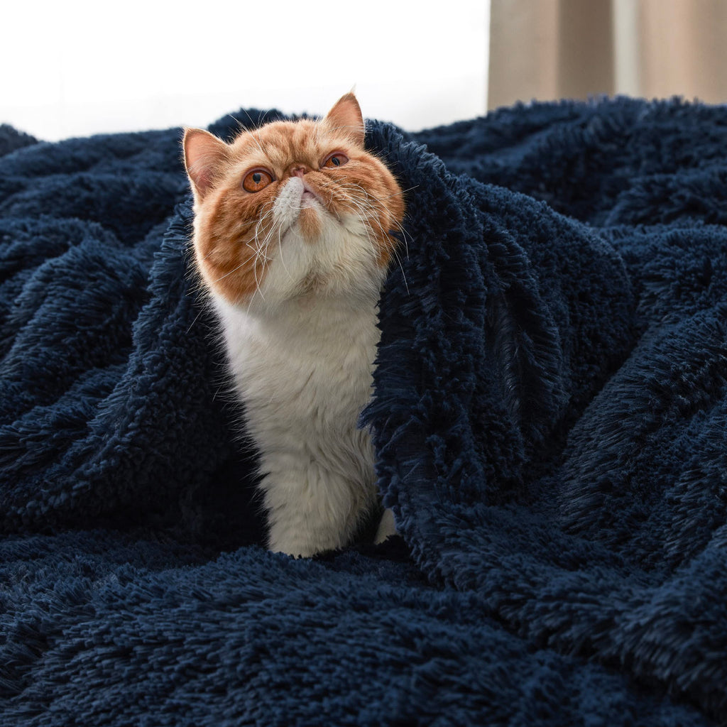 Bedsure Faux Fur King Size Blanket Navy Blue - Fuzzy, Fluffy, And Shaggy Faux Fur, Soft And Thick Sherpa, Cozy Warm Decorative G