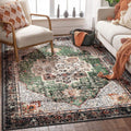 YesRug 4x6.5 Rug Green Boho Area Rug Vintage Rug for Kitchen Living Room Bedroom Dining Room Office Rug Non Slip Low Pile Indoor