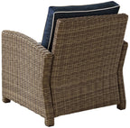 Crosley Furniture Bradenton Outdoor Chair, Wicker Patio Chairs For Porch, Deck, Balcony, Backyard, Brown With Navy Cushions