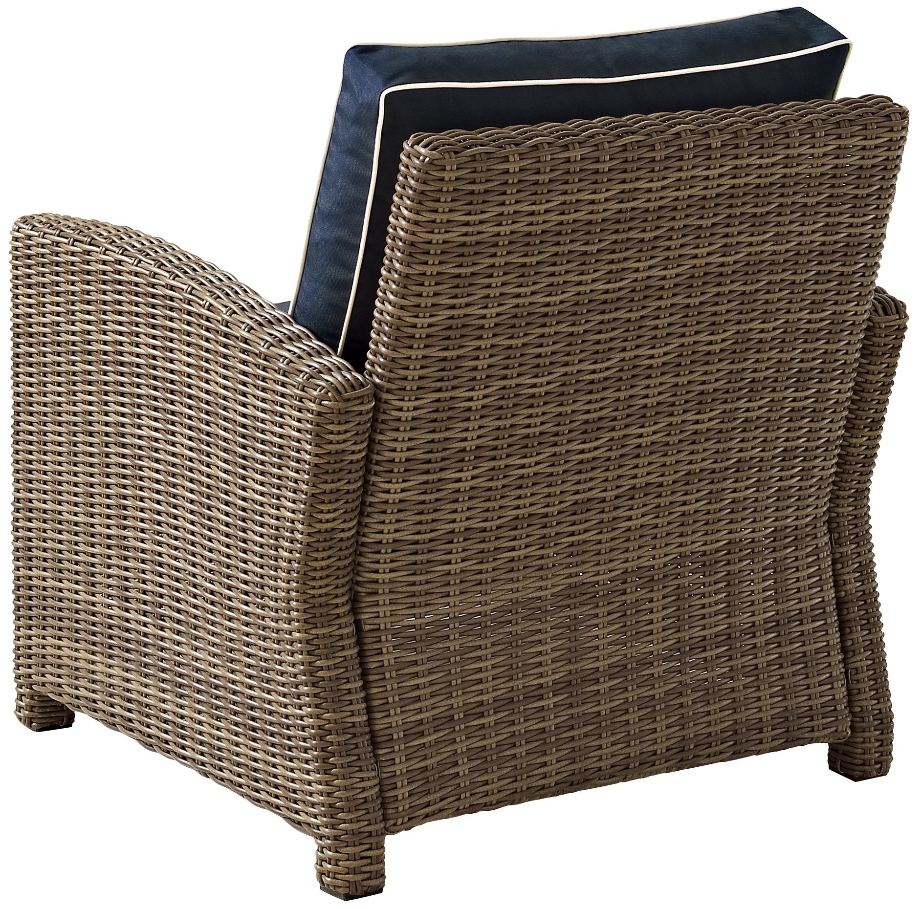 Crosley Furniture Bradenton Outdoor Chair, Wicker Patio Chairs For Porch, Deck, Balcony, Backyard, Brown With Navy Cushions