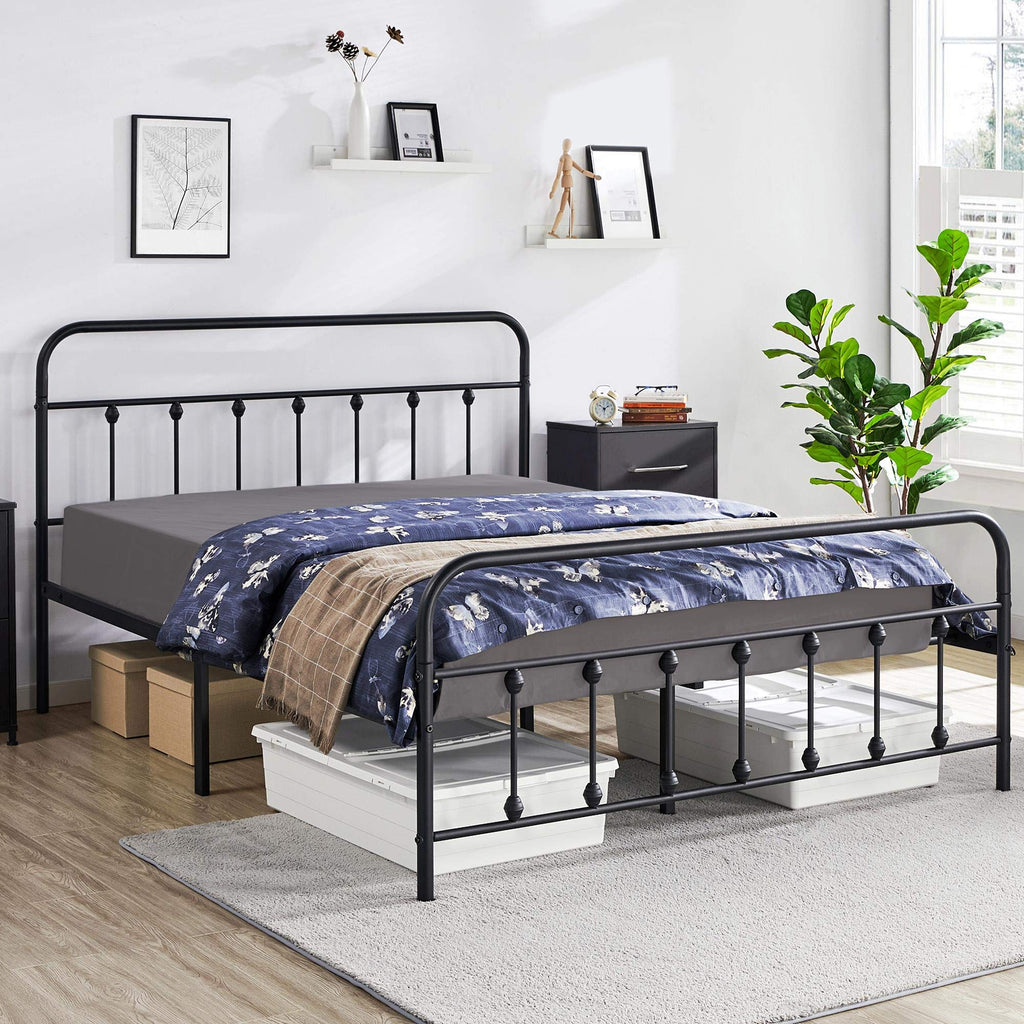 Yaheetech Classic Metal Platform Bed Frame Mattress Foundation With Victorian Style Iron-Art Headboard/Footboard/Under Bed Storage/No Box Spring Needed/Queen Size Black