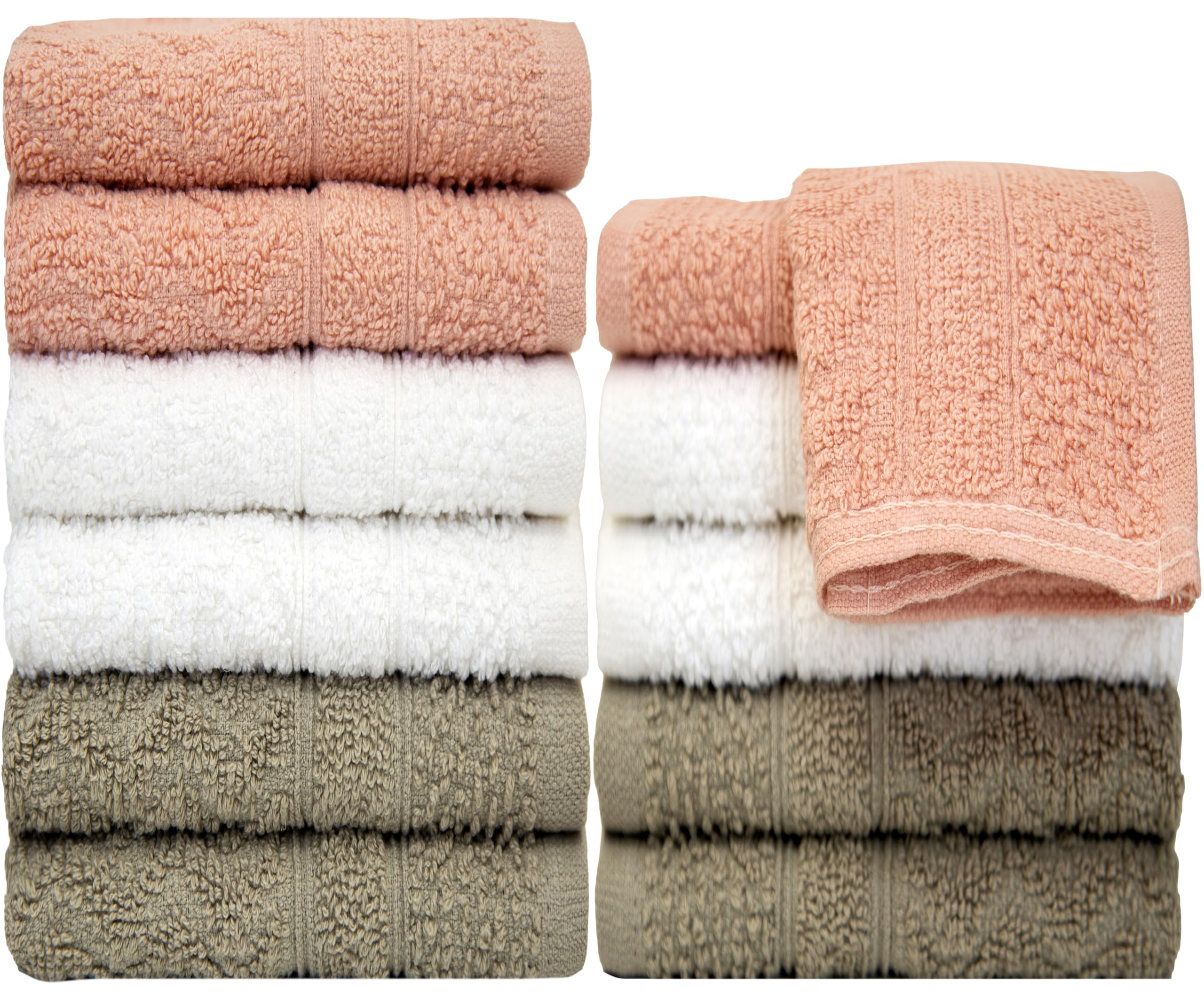Ph Pleasant Home Diamond Wash Cloths Set - 12 Pack (12” X 12”) – 509 Gsm - 100% Ring Spun Cotton Wash Cloth - Super Soft And Highly Absorbent Face Towels (Blush, White & Tan)