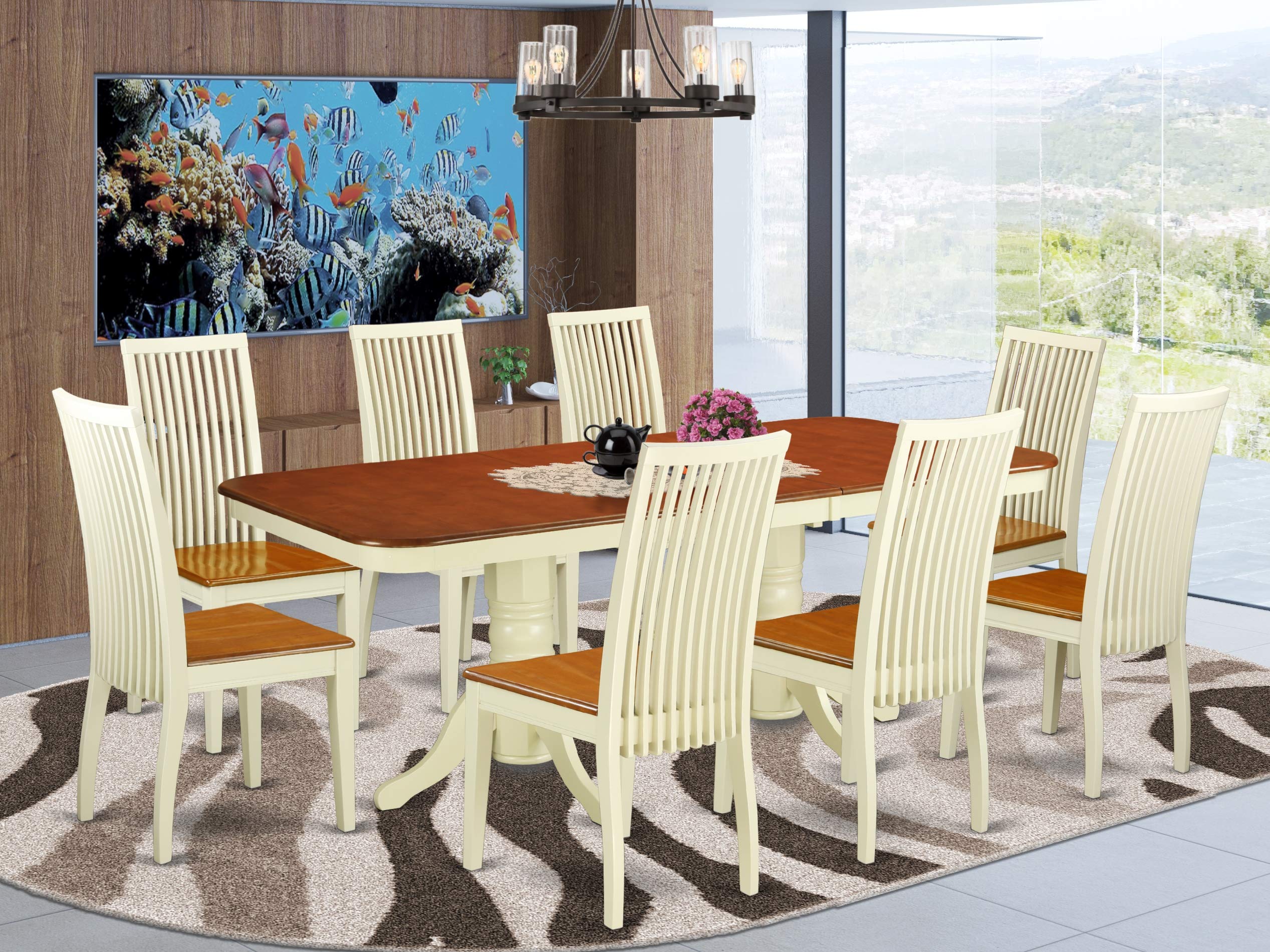 East West Furniture Naip9-Bmk-W Napoleon 9 Piece Modern Set Includes A Rectangle Wooden Table With Butterfly Leaf And 8 Kitchen Dining Chairs, 40X78 Inch, Buttermilk & Cherry