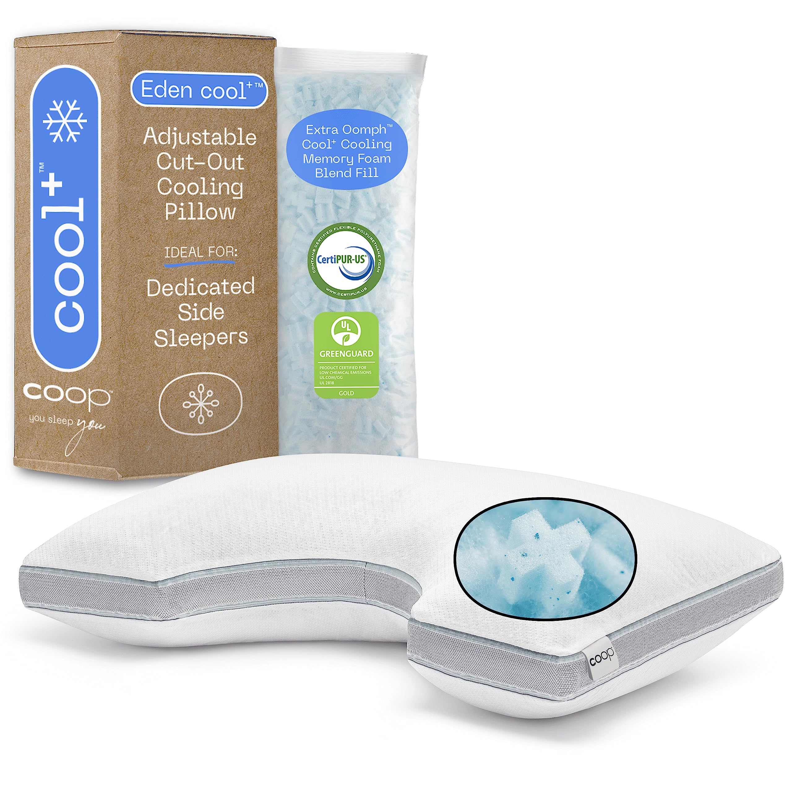 Coop Home Goods Eden Cool+ Cut-Out Adjustable Pillow, King Pillows With Cooling Gel & Shoulder Cut-Out For Head Support, Side Sl