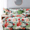 Fadfay Tropical Red Hibiscus Palm Leaves Duvet Cover Set Super Soft Summer Bedding 100% Cotton Soft With Hidden Zipper Closure Q