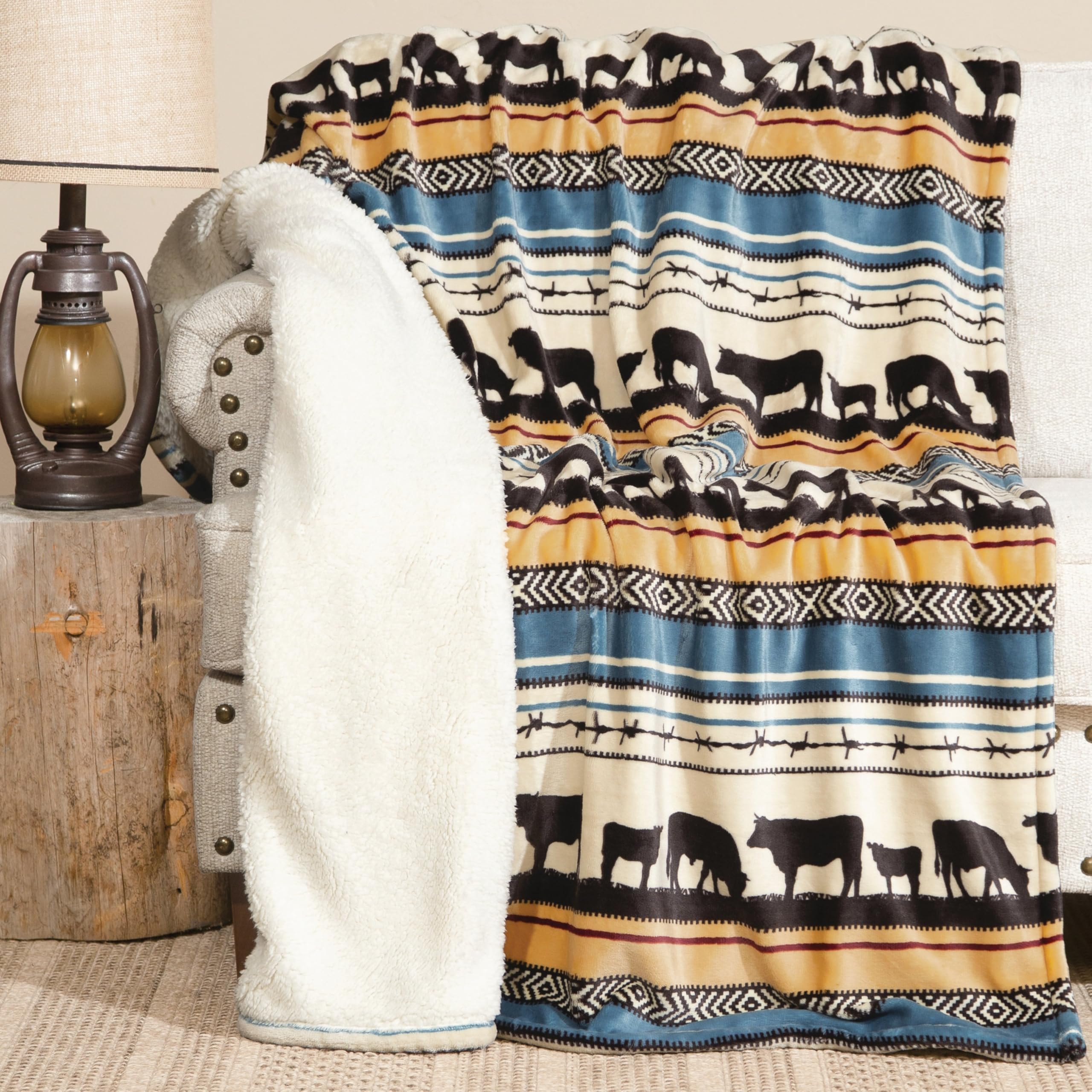 Carstens, Inc. Ultra Premium Super Soft Plush Sherpa Fleece Oversized Throw Blanket 54' X 68', Morning On The Farm