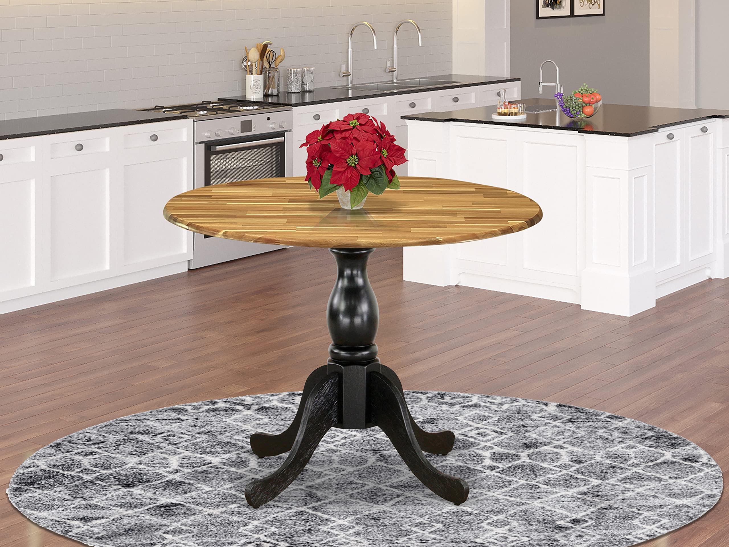 East West Furniture Dst-Nbk-Tp Dublin Kitchen Dining Table - A Round Wooden Table Top With Dropleaf & Pedestal Base, 42X42 Inch, Multi-Color