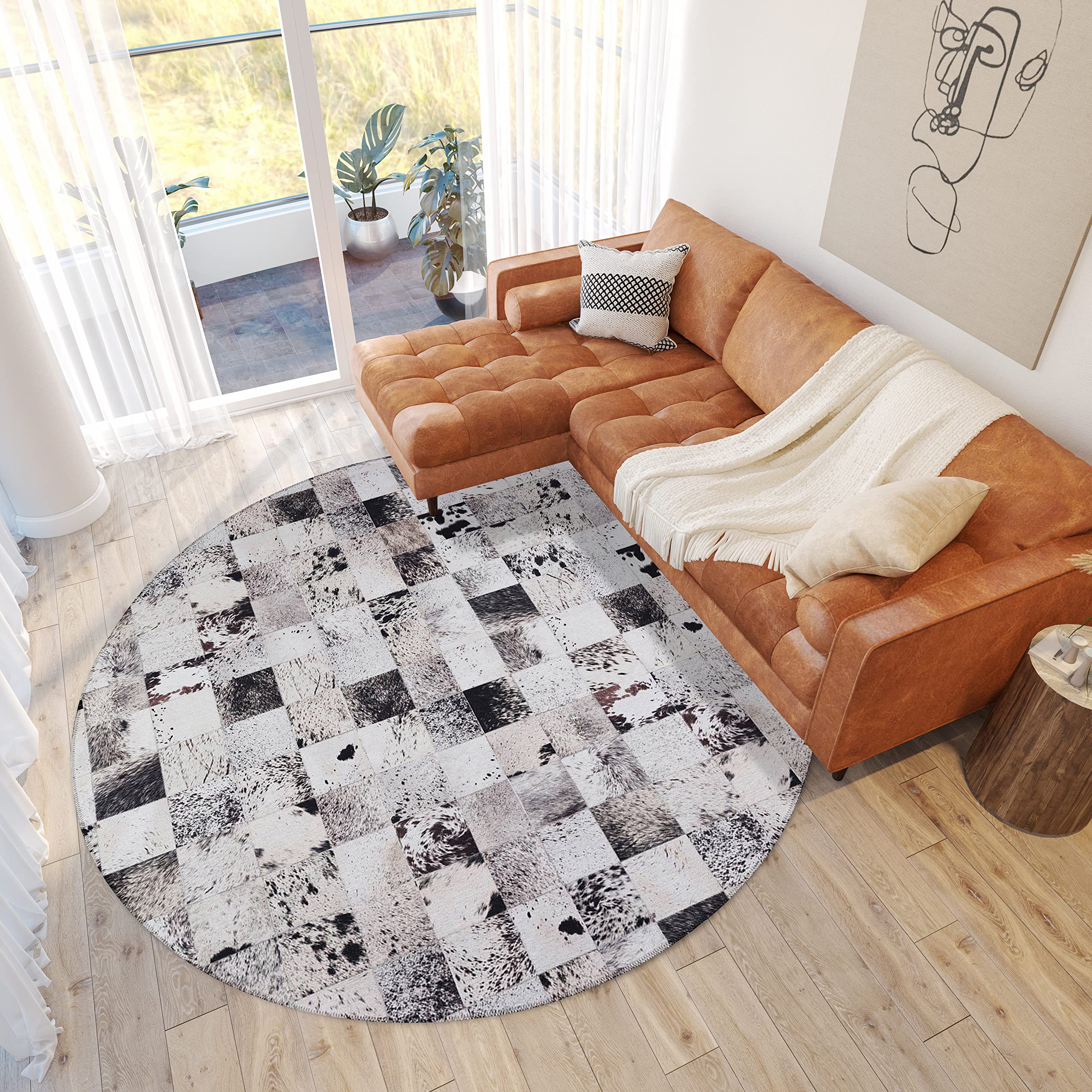 Dalyn Rugs Durango Patchwork Faux Cowhide Ss10 Marble 4' X 4' Rug