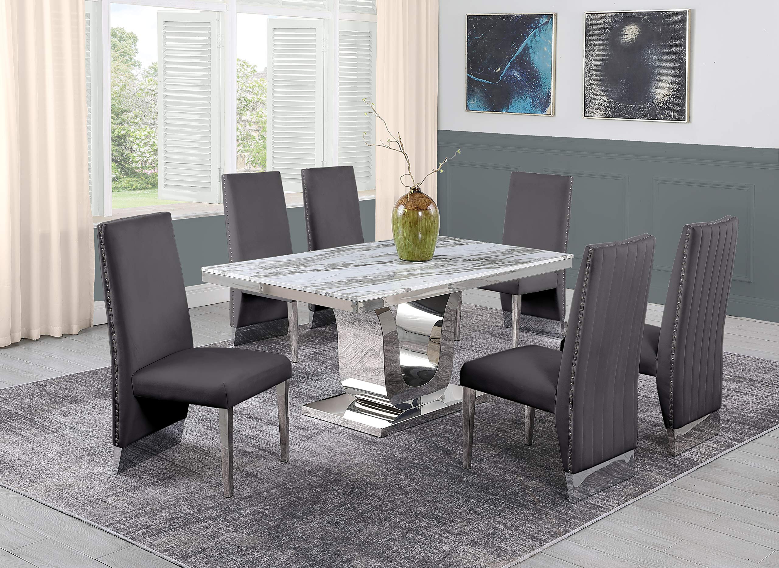 Furniture D14-6Sc164 Dining Set, Dark Gray