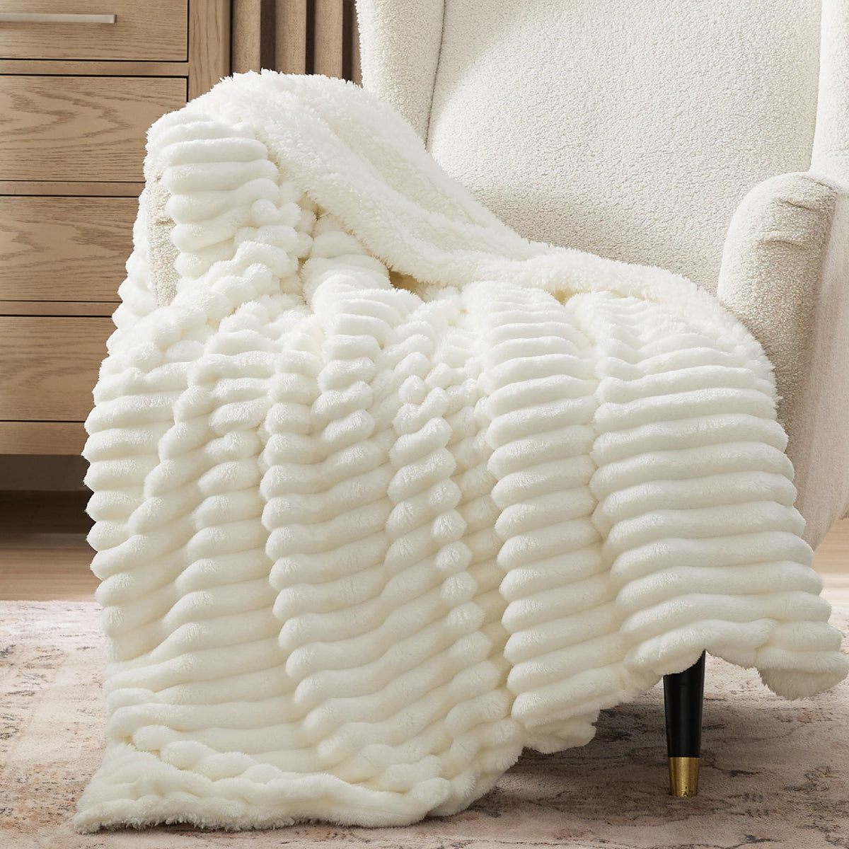 Bedsure Sherpa Throw Blanket For Couch - Super Soft Cozy Blanket For Bed, Fleece Thick Warm Blanket For Winter, Plush White Thro