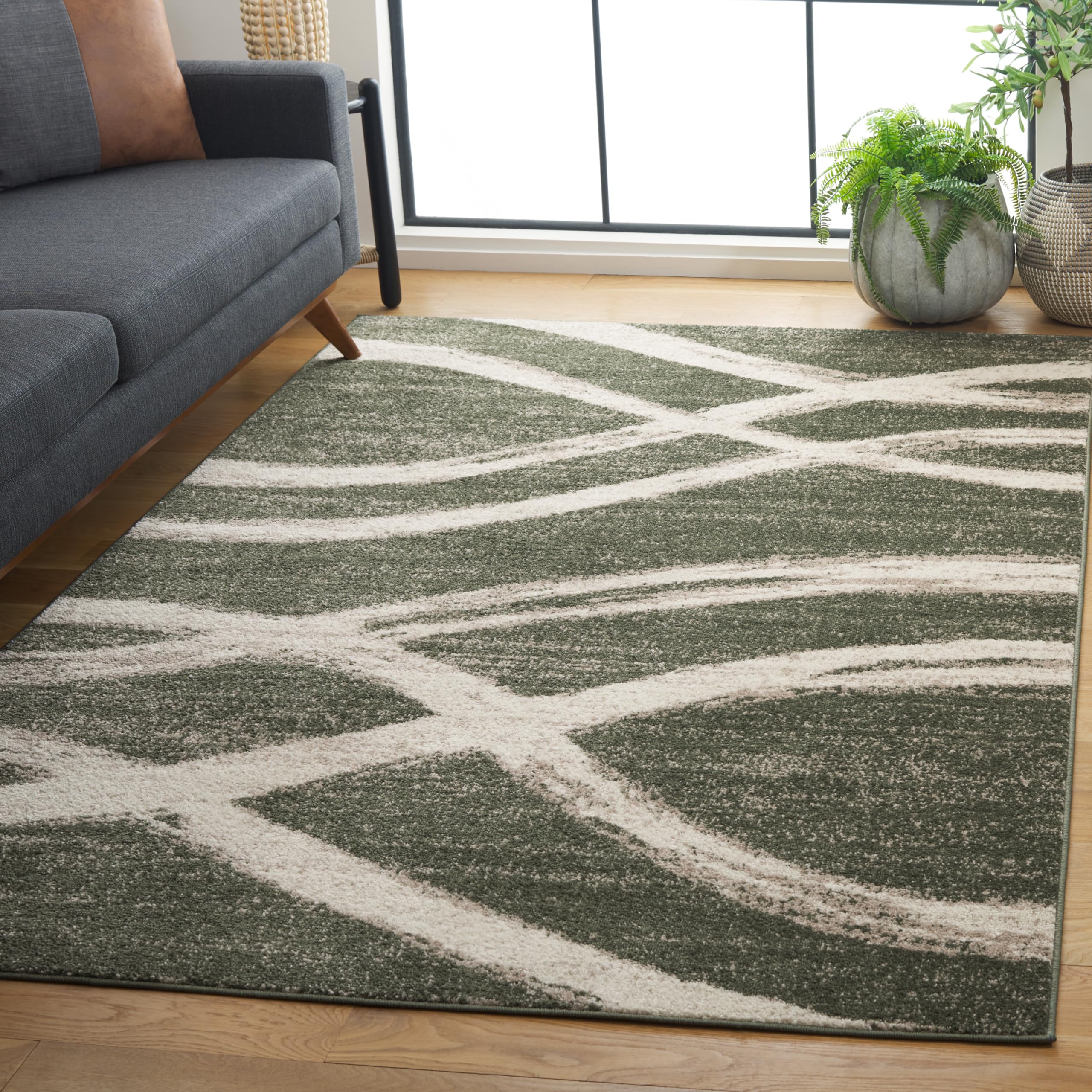 SAFAVIEH Adirondack Collection Area Rug - 51 x 76, Dark Green & Ivory, Modern Wave Design, Non-Shedding & Easy Care, Ideal for