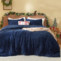 Bedsure Fluffy Comforter Set Queen - Super Soft Faux Fur Comforter Queen Size Navy, Winter Warm Fleece Bedding Set, Plush Fuzzy
