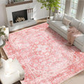 MUJOO 9x12 Area Rug Washable,Pink Rugs for Living Room Bedroom,Large Boho Rug Non Slip,Throw Carpet for Dining Room Floor Girls 