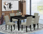 East West Furniture Duab7-Blk-06 7 Piece Dining Room Table Set Consist Of A Rectangle Kitchen Table And 6 Shitake Linen Fabric Parson Dining Chairs, 36X60 Inch, Black
