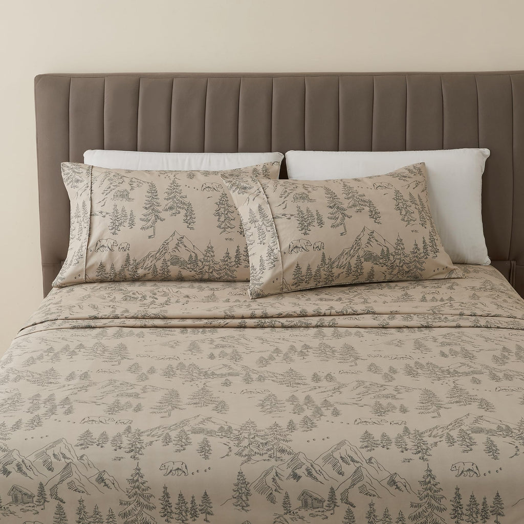 Great Bay Home 3-Piece Twin Microfiber Sheet Set Lodge-Printed, Ultra-Soft, Wrinkle & Fade-Resistant Patterns Drawn From Nature All-Season Bedding Sheets & Pillowcases (Twin, Bear Mountain)