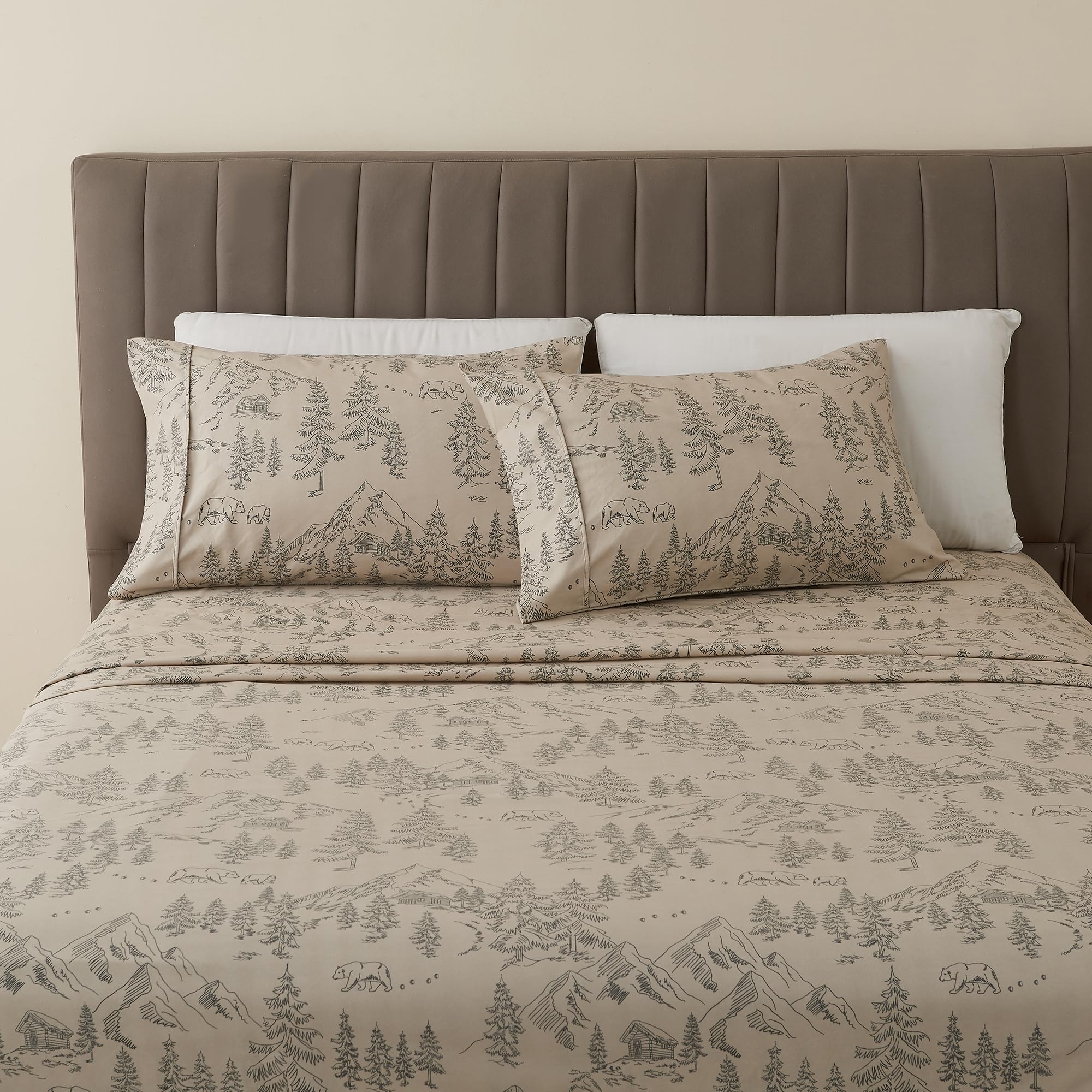 Great Bay Home 3-Piece Twin Microfiber Sheet Set Lodge-Printed, Ultra-Soft, Wrinkle & Fade-Resistant Patterns Drawn From Nature All-Season Bedding Sheets & Pillowcases (Twin, Bear Mountain)