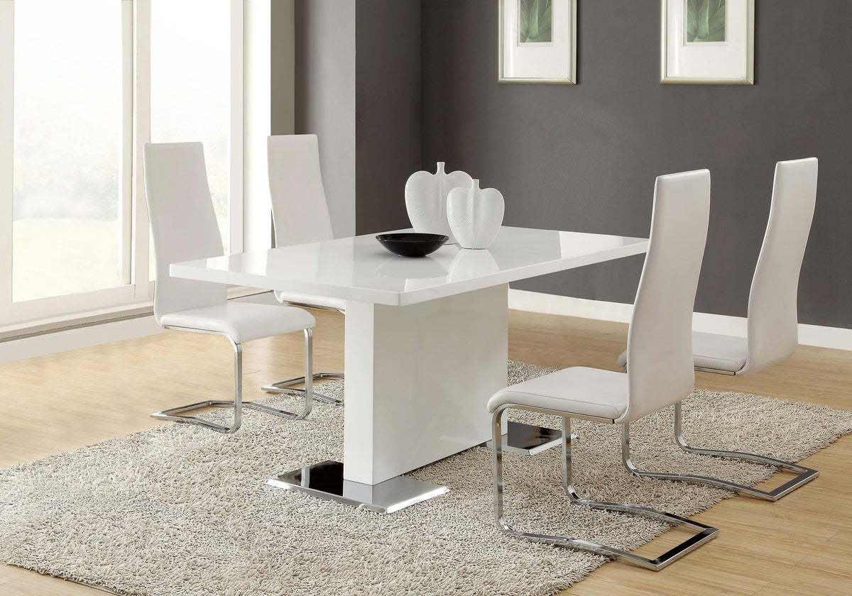 Coaster Anges 5-Piece Contemporary Wood Dining Set White High Gloss And Chrome
