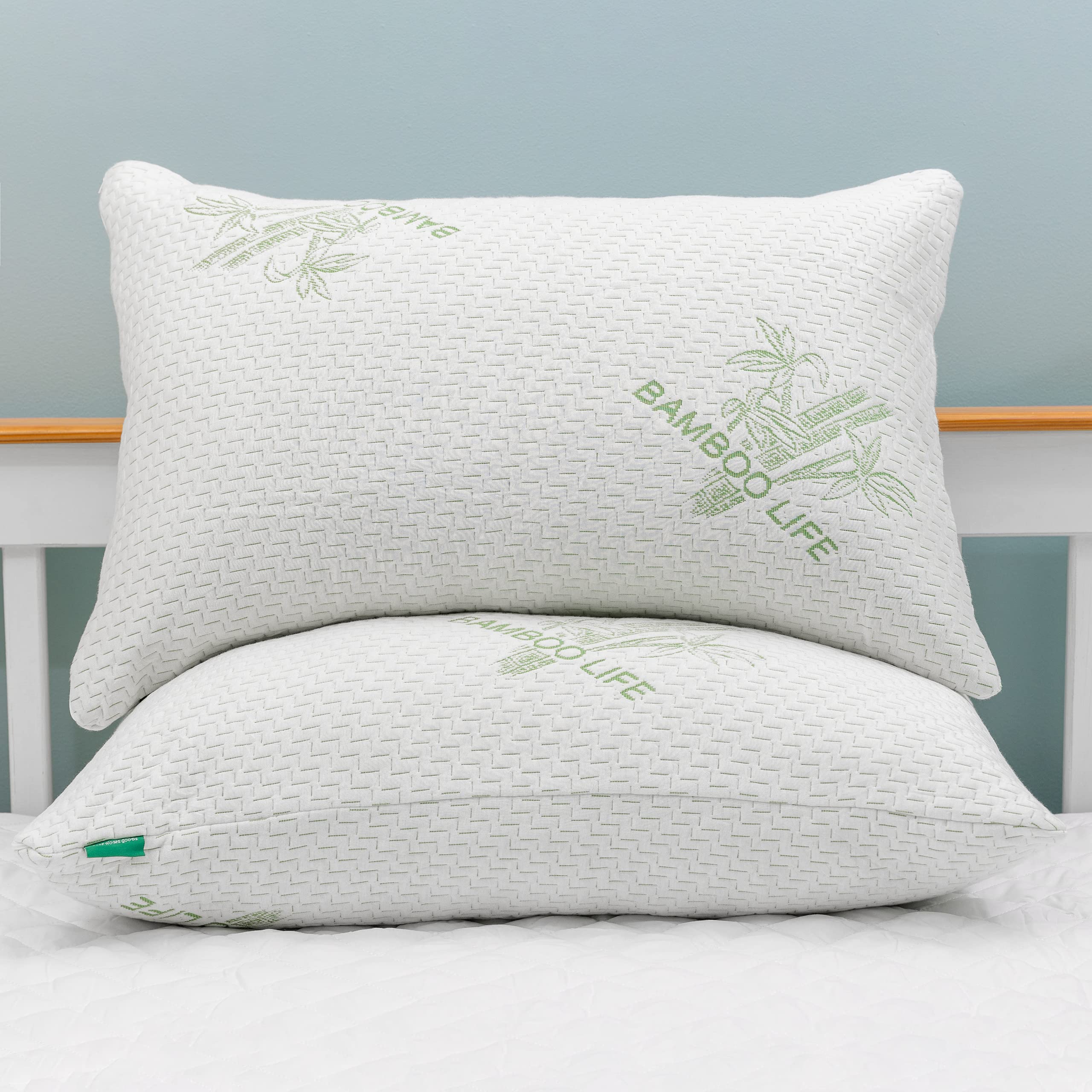 Elif Home Goods Queen Size Rayon Derived From Bamboo Pillow, Shredded Memory Foam Bed Pillows Sets For Side, Back, Stomach Sleep