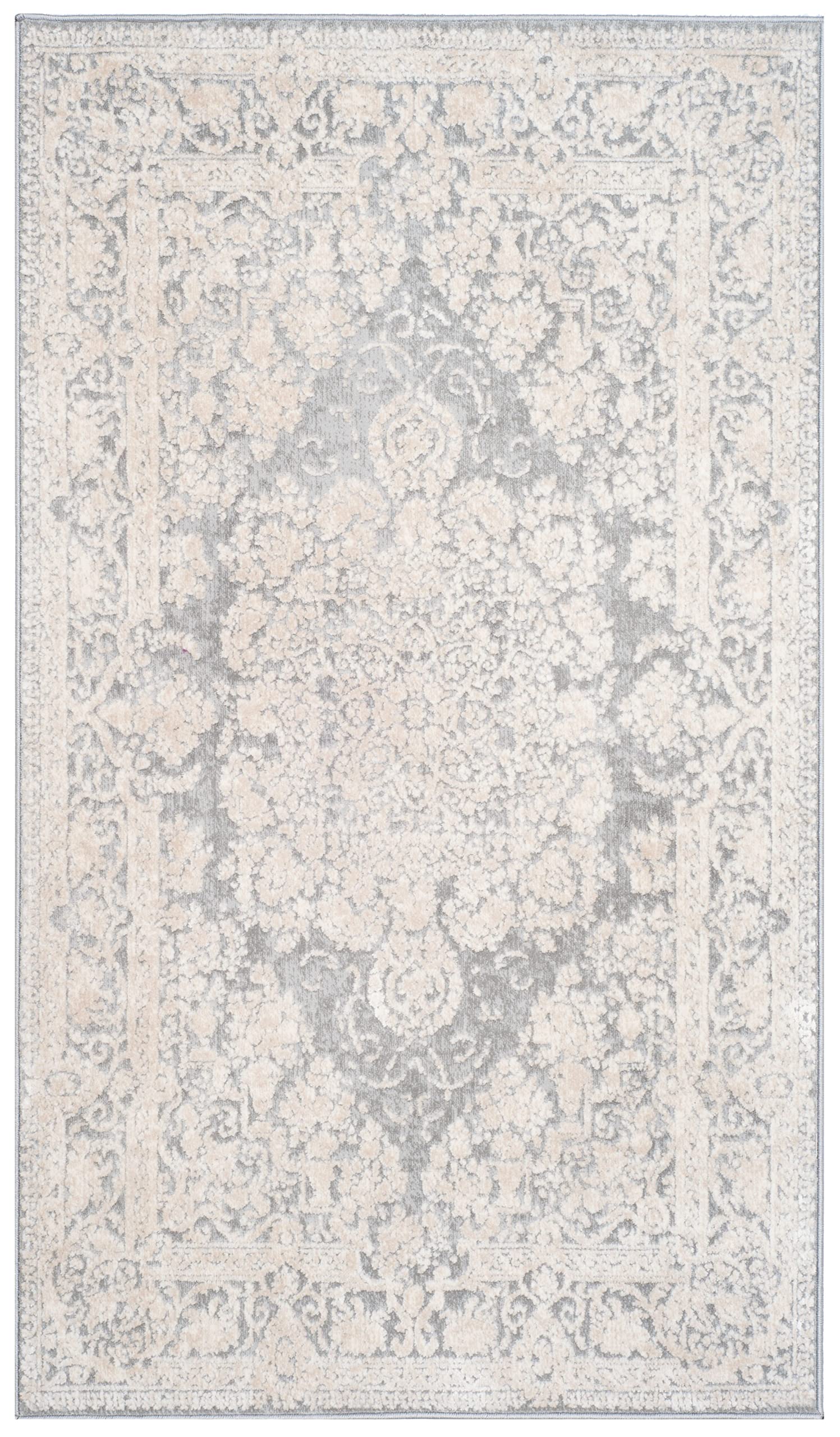 SAFAVIEH Reflection Collection Accent Rug - 2'3'' x 3', Light Grey & Cream, Vintage Distressed Design, Non-Shedding & Easy Care,