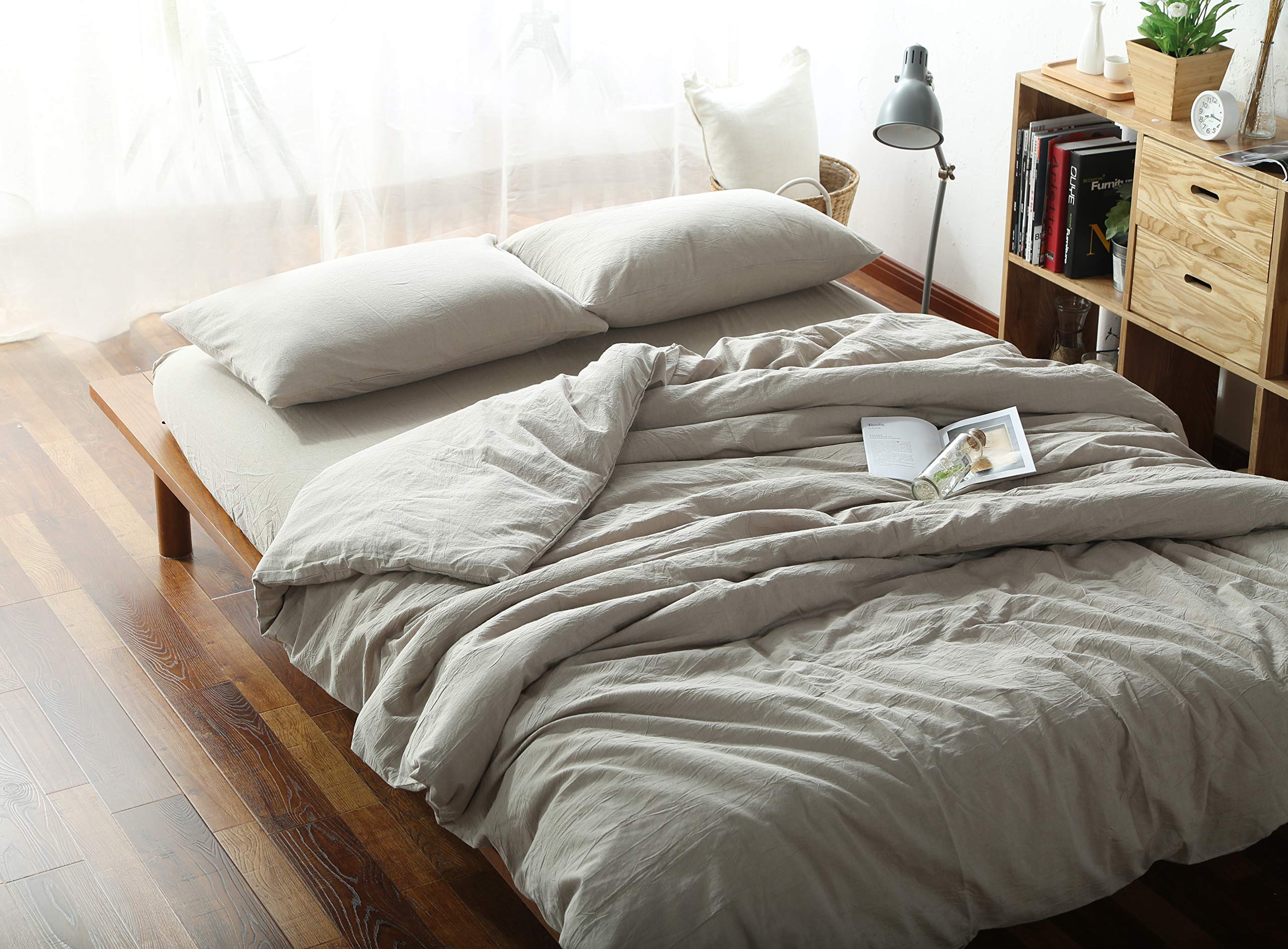 F.Y.Dreams 100% Washed Cotton Duvet Cover For Weighted Blanket 60X80 Inches With 8 Ties, Zipper On Long Side/Khaki/Just Duvet Co