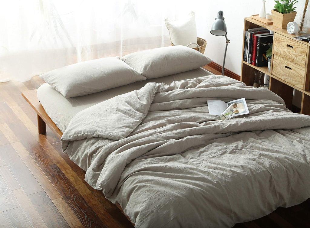 F.Y.Dreams 100% Washed Cotton Duvet Cover For Weighted Blanket 60X80 Inches With 8 Ties, Zipper On Long Side/Khaki/Just Duvet Co