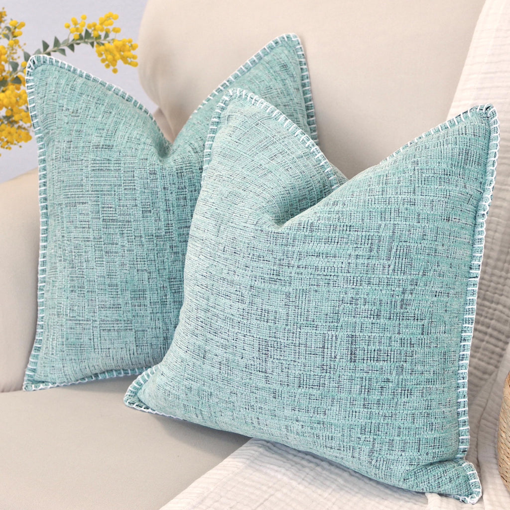 18X18 Pillow Covers For Couch Pillows Mint Green Set Of 2, Decorative Soft Textured Cozy Chenille Cushions Covers, Modern Deco C