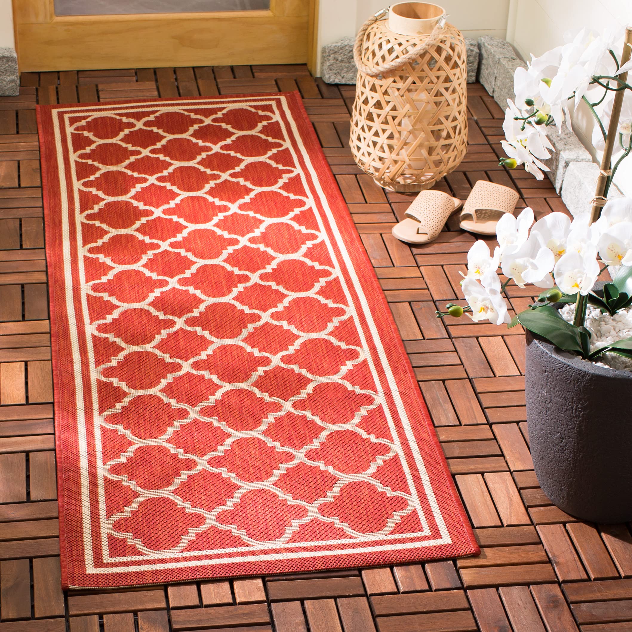 Safavieh Courtyard Collection 2'3' X 8' Red/Bone Cy6918 Trellis Indoor/ Outdoor Waterproof Easy Cleaning Patio Backyard Mudroom Runner Rug