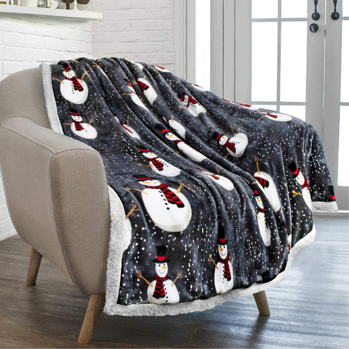 Pavilia Premium Christmas Sherpa Throw Blanket | Snowman Decoration, Fleece, Plush, Warm, Cozy Reversible Microfiber Holiday Bla
