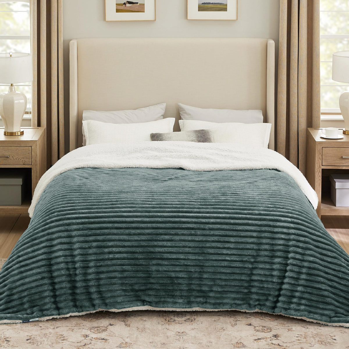 Bedsure Sherpa Blanket King Size For Bed - Super Soft Cozy Plush Fleece Thick Warm Blanket For Winter, Dark Green, 108X90 Inches