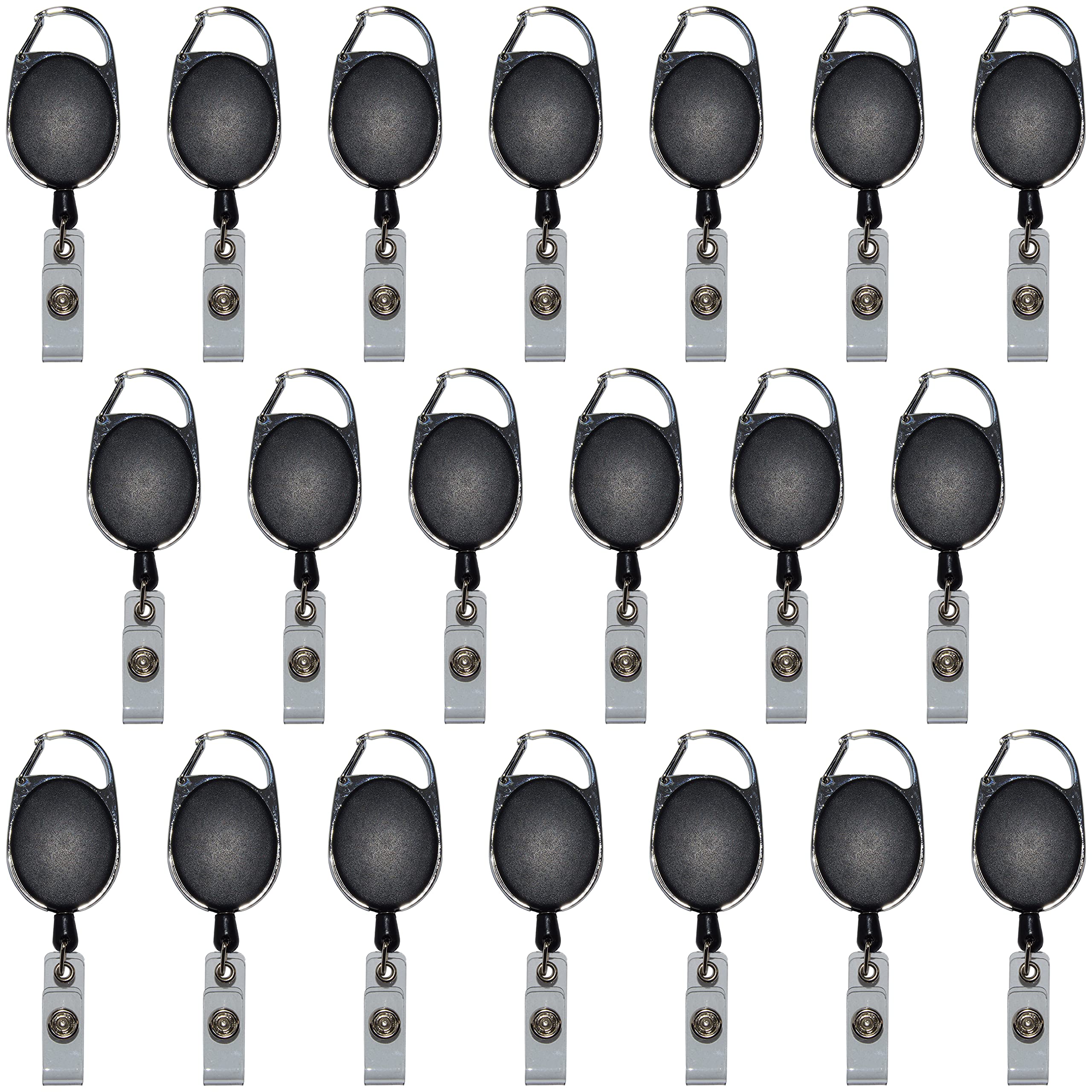 20 Pack Retractable Clip-On Carabiner Id Badge Holder Reels - Extends Up To 1.75 Feet For Security Badge, Keys, Identification,