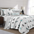 Lush Decor Rowley Birds Quilt Set, 7 Piece Set, King, Blue & Gray - Reversible Bird Bedding Set With Pillow Cases & Throw Pillow