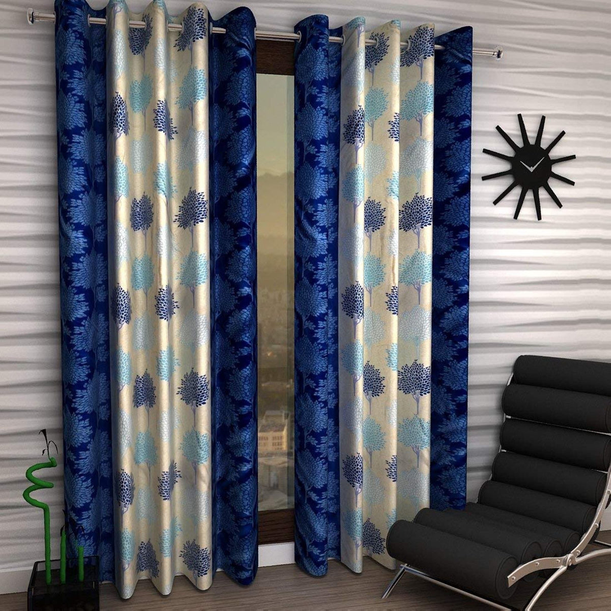 Kiara Creations 2 Piece Polyester Printed Curtains for Window 5 Feet, Blue (Blue, Window  5 Feet)
