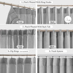 Fmfunctex Linen Pinch Pleated Curtains 96 Inches Long For Living Room, Dove Grey Semi Sheer Pleat Drapes For Bedroom With Hooks,