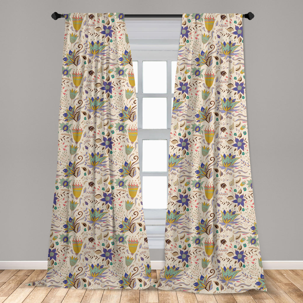 Ambesonne Botanical Window Curtains Pack Of 2, Abstract And Floral Pattern On Pastel Background Romantic Summer Garden, Lightwei